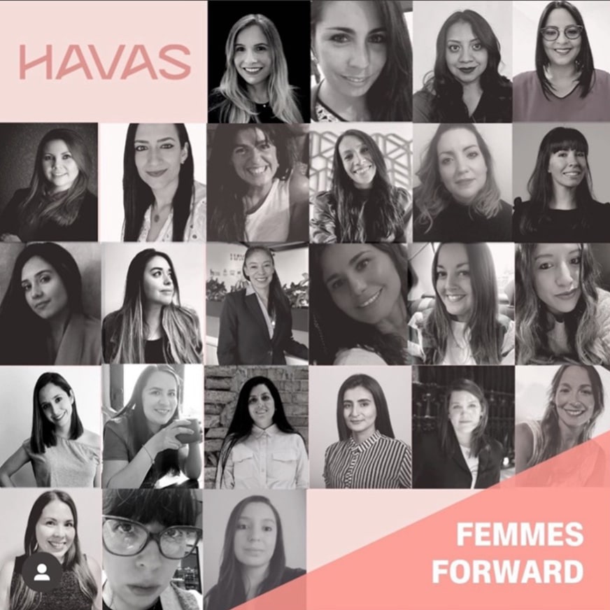 Affiche présentant "Femmes forward", une initiative mise en place par Havas pour encourager les carrières des femmes salariées du groupe.