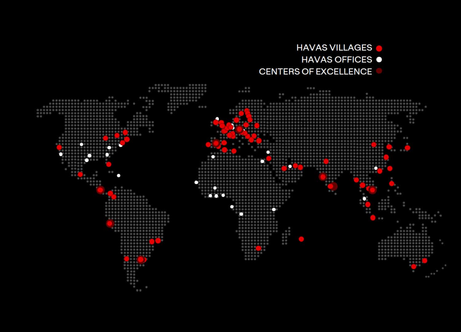 Carte des implantation d'Havas dans le monde - voir description détaillée